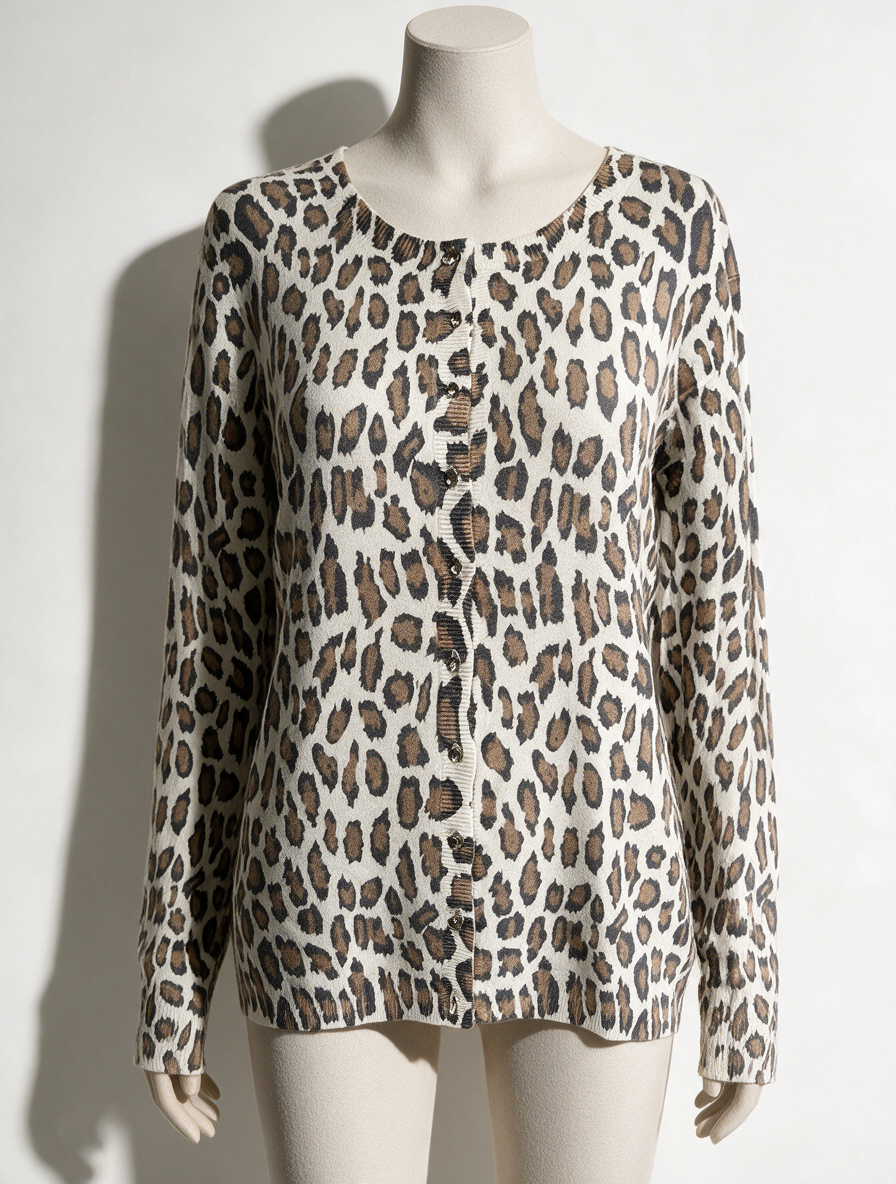 GERARD DAREL - Vest - panterprint, ronde hals, knoopsluiting - M