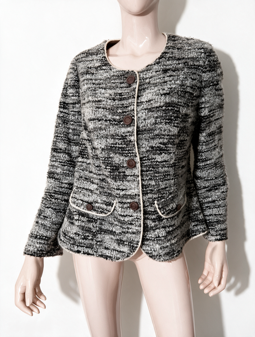 Sommermann - Blazer - grijs gemêleerd, knoopsluiting, ronde hals - XL