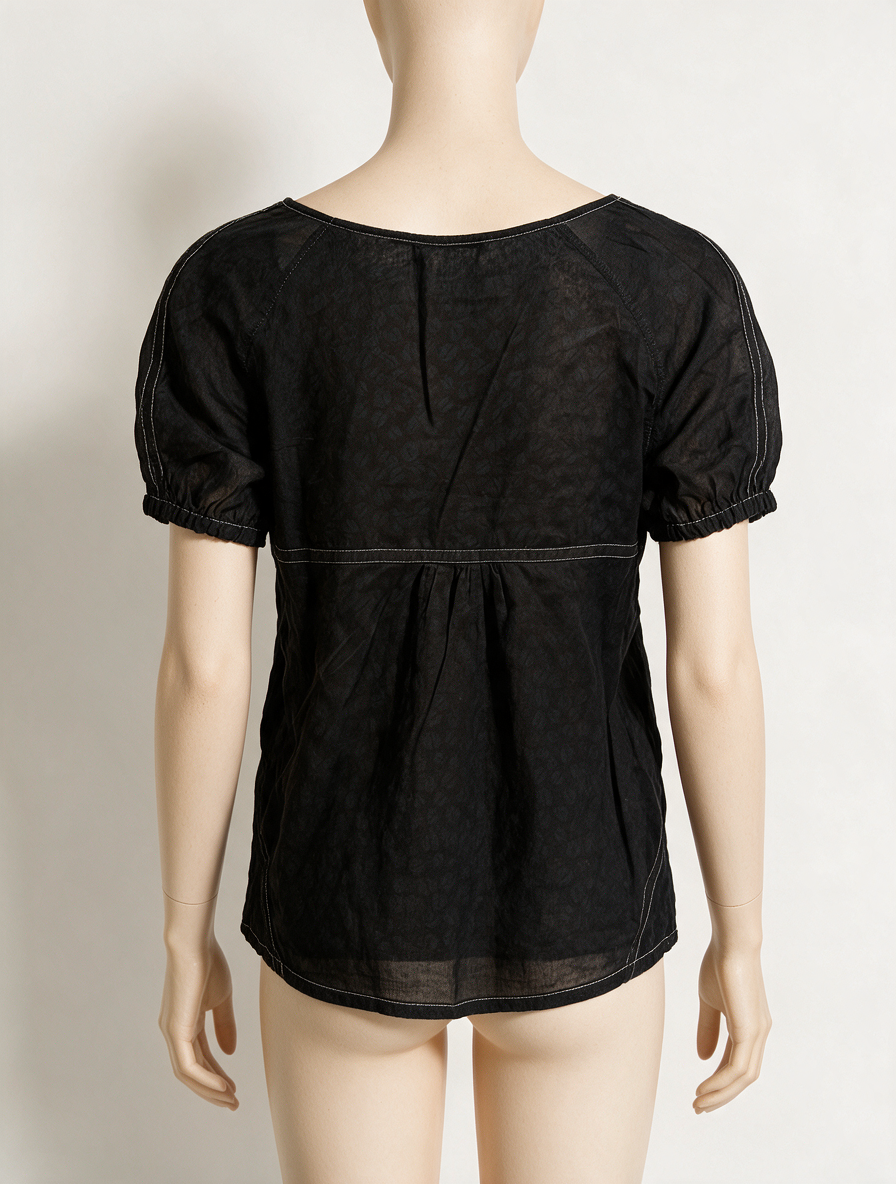 Comptoir des Cotonniers - Blouse - zwart, contrasterende stiksels, korte mouw - L
