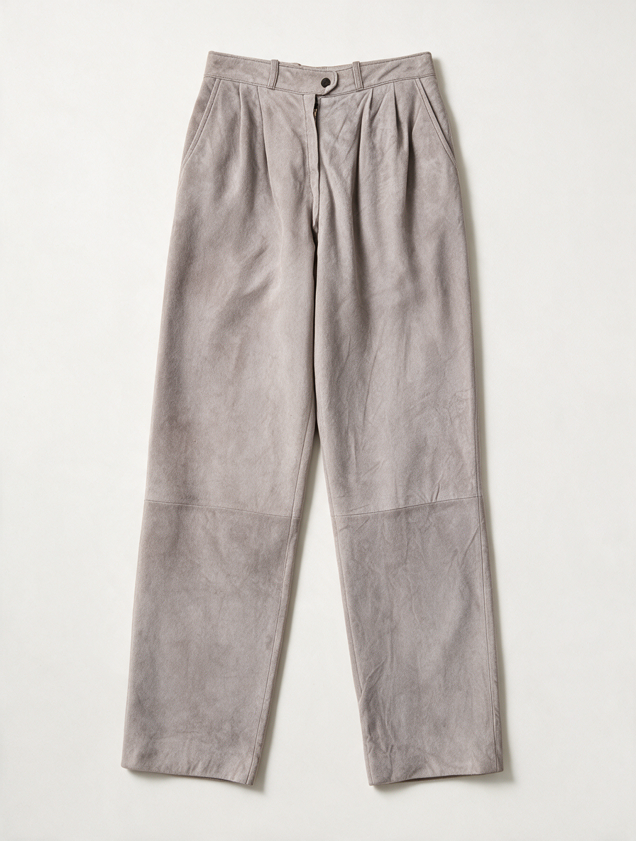 Broek - grijs, suède, high waist - vintage - S