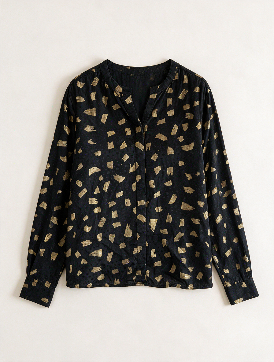 Fabienne Chapot - Blouse - zwart met goud, abstract patroon, verborgen knoopsluiting - L