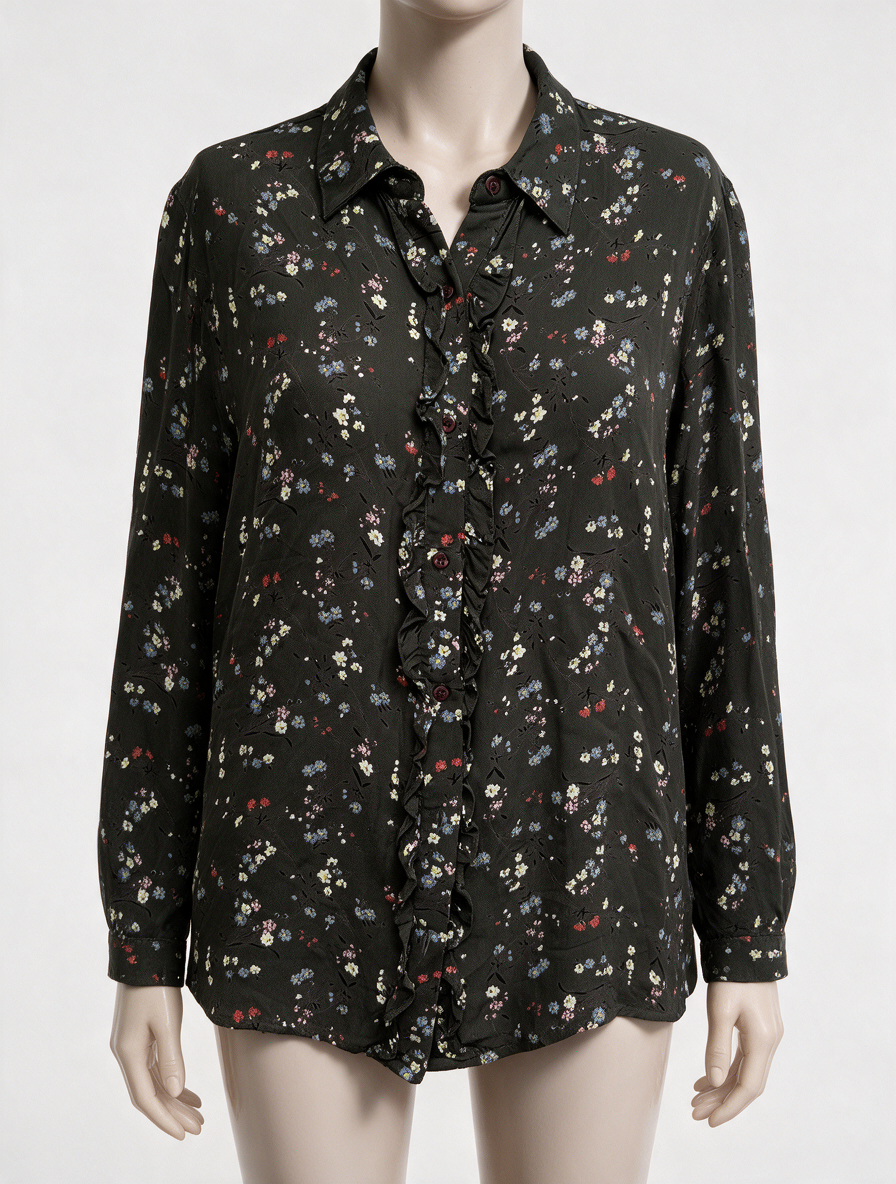 Essentiel Antwerp - Blouse - groen, bloemenprint, ruche - maat 40