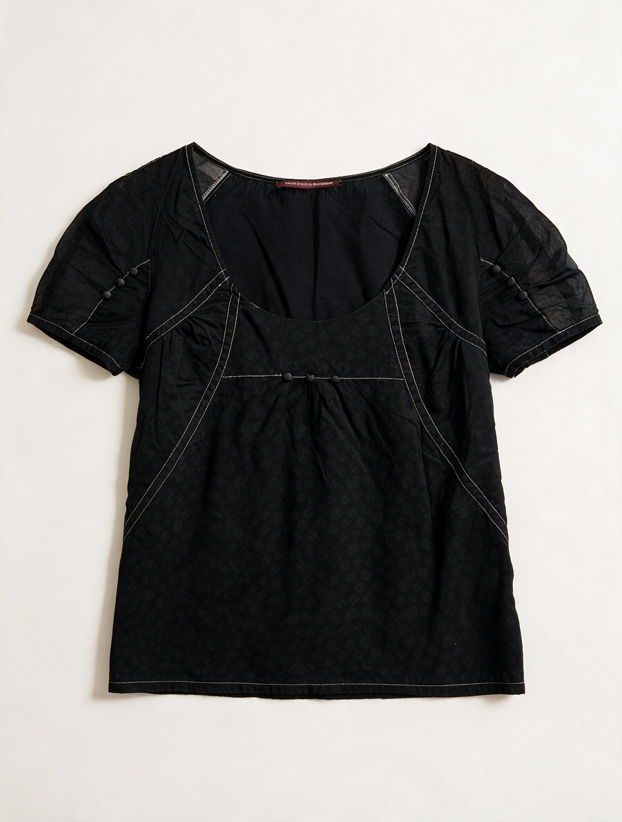 Comptoir des Cotonniers - Blouse - zwart, contrasterende stiksels, korte mouw - L