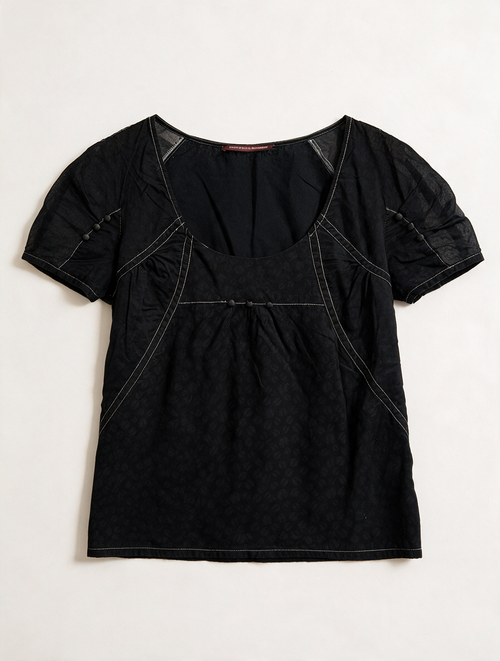 Comptoir des Cotonniers - Blouse - zwart, contrasterende stiksels, korte mouw - L