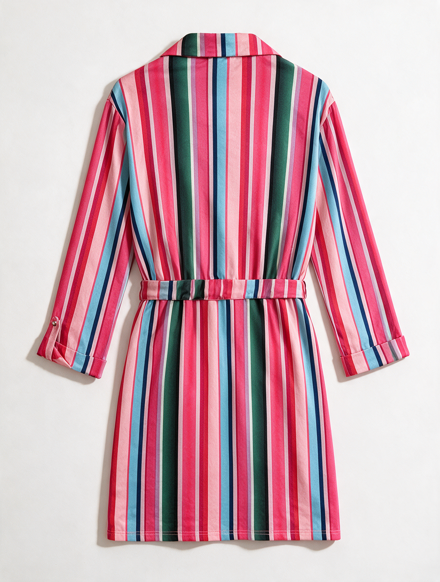 K Design - Jurk - gestreept, knoopsluiting voor, ceintuur maat S