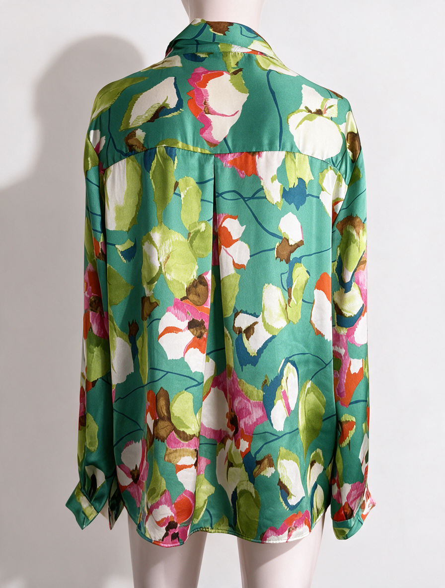ZARA - Blouse - abstracte bloemenprint, meerkleurig, knoopsluiting - XL