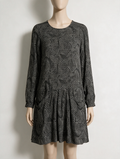 Essentiel Antwerp - Jurk - zwart-wit stippenpatroon, lange mouwen, knoopsluiting achter - S