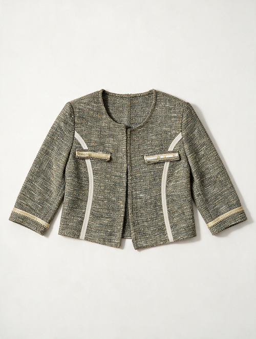 Blugirl Folies - Jas - gemêleerde tweed, goudkleurige accenten, getailleerd - M
