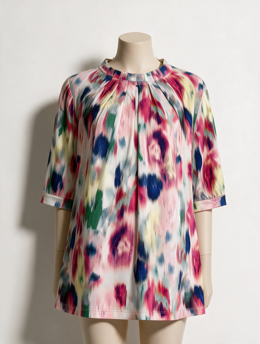 IN FRONT - Blouse - meerkleurig, abstract bloemenpatroon, halflange mouwen - S
