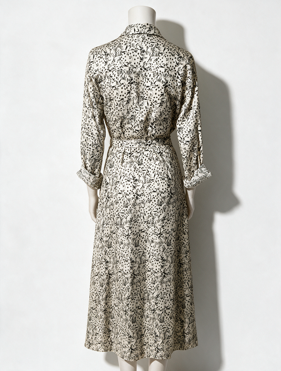 Second Female - Jurk - beige print, doorknoopsluiting, ceintuur - M