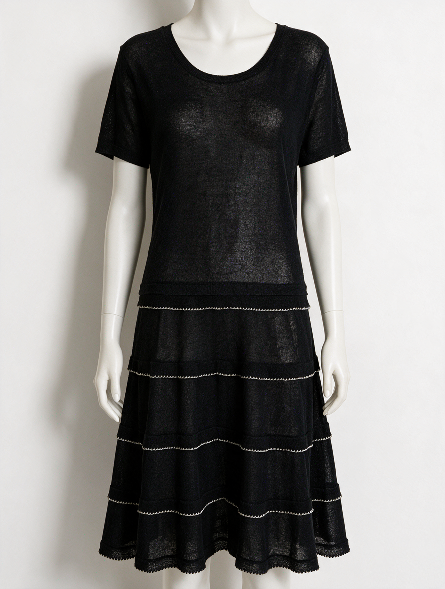 RED VALENTINO - Jurk - zwart, semi doorschijnend, korte mouwen