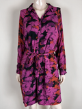 POM Amsterdam - Jurk - paars/roze/rood, abstracte print, ceintuur - M