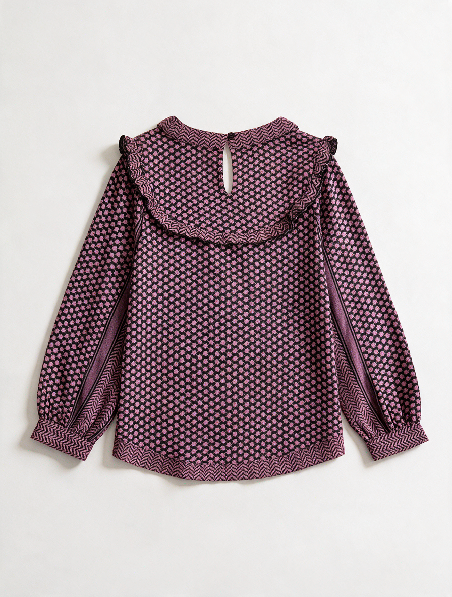 Rough Studios - Trui - jacquard, roze en zwart, volantkraag - M