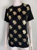 REINDERS - T-shirt - zwart, gouden pailletten, ruitpatroon