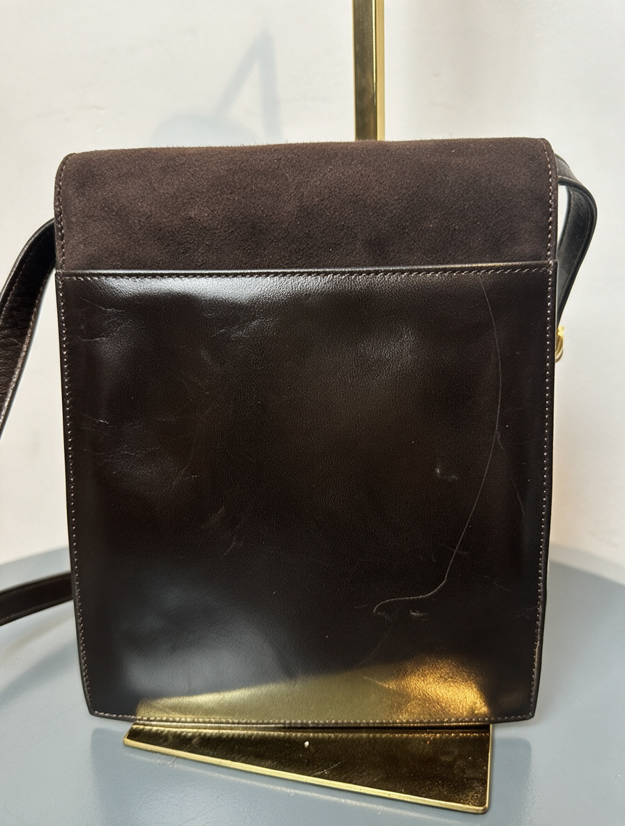 MAB STUDIO - Schoudertas - bruin leer, flap met metalen gesp, contrasterende stiksels - 1 maat