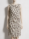Natan Collection - Jurk - crème/zwart/rood, abstract patroon, mouwloos - M