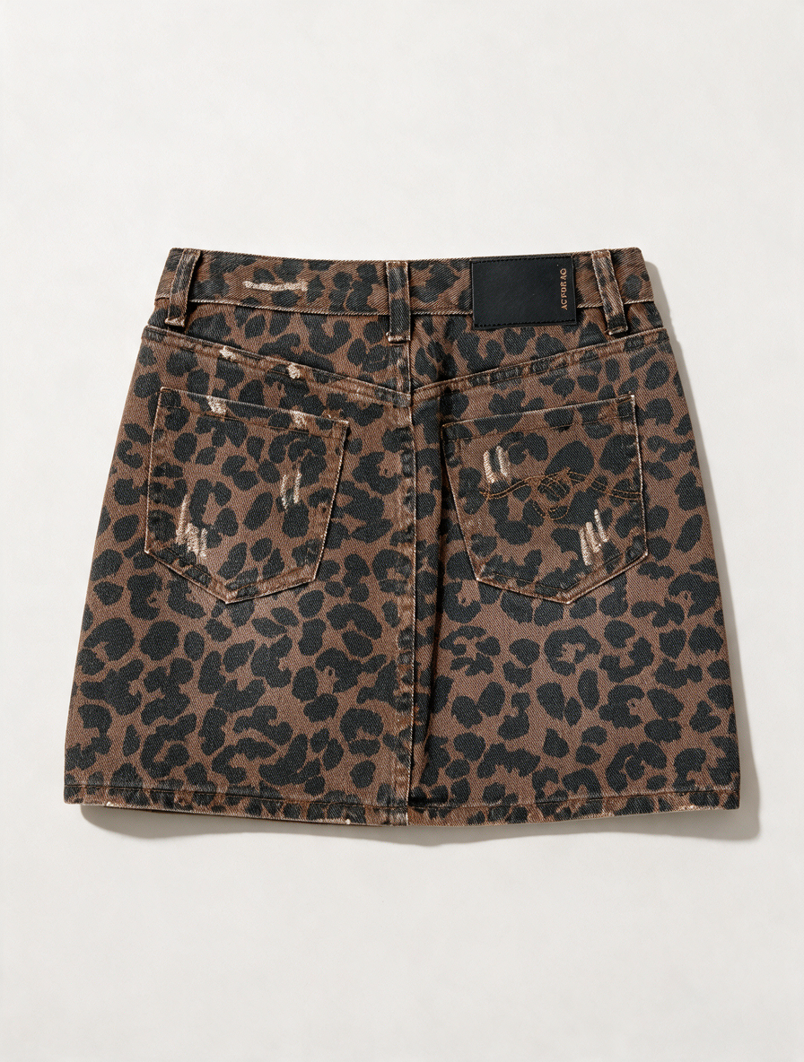 AC FOR AG - Rok - panterprint, denim, knoopsluiting - XS