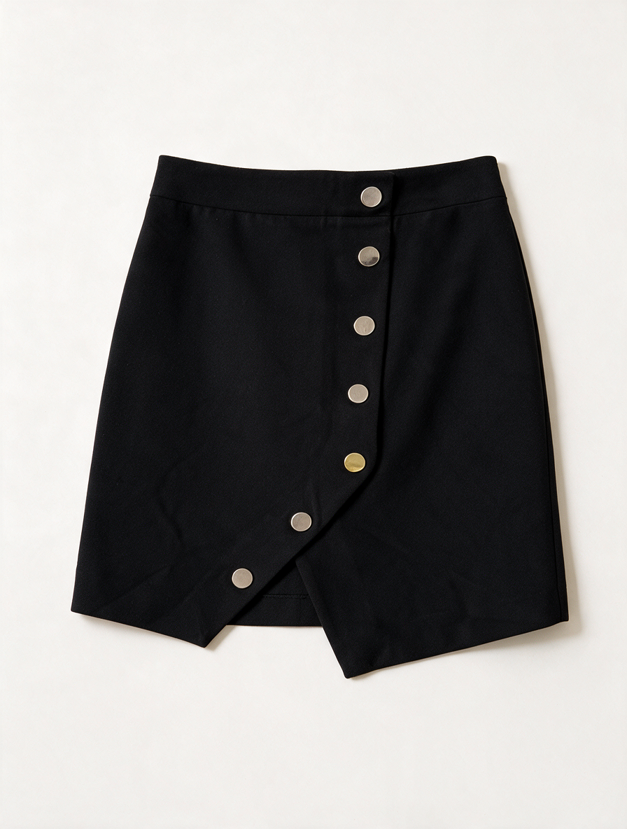 Maje - Rok - zwart, asymmetrische overslag, knoopdetails - L