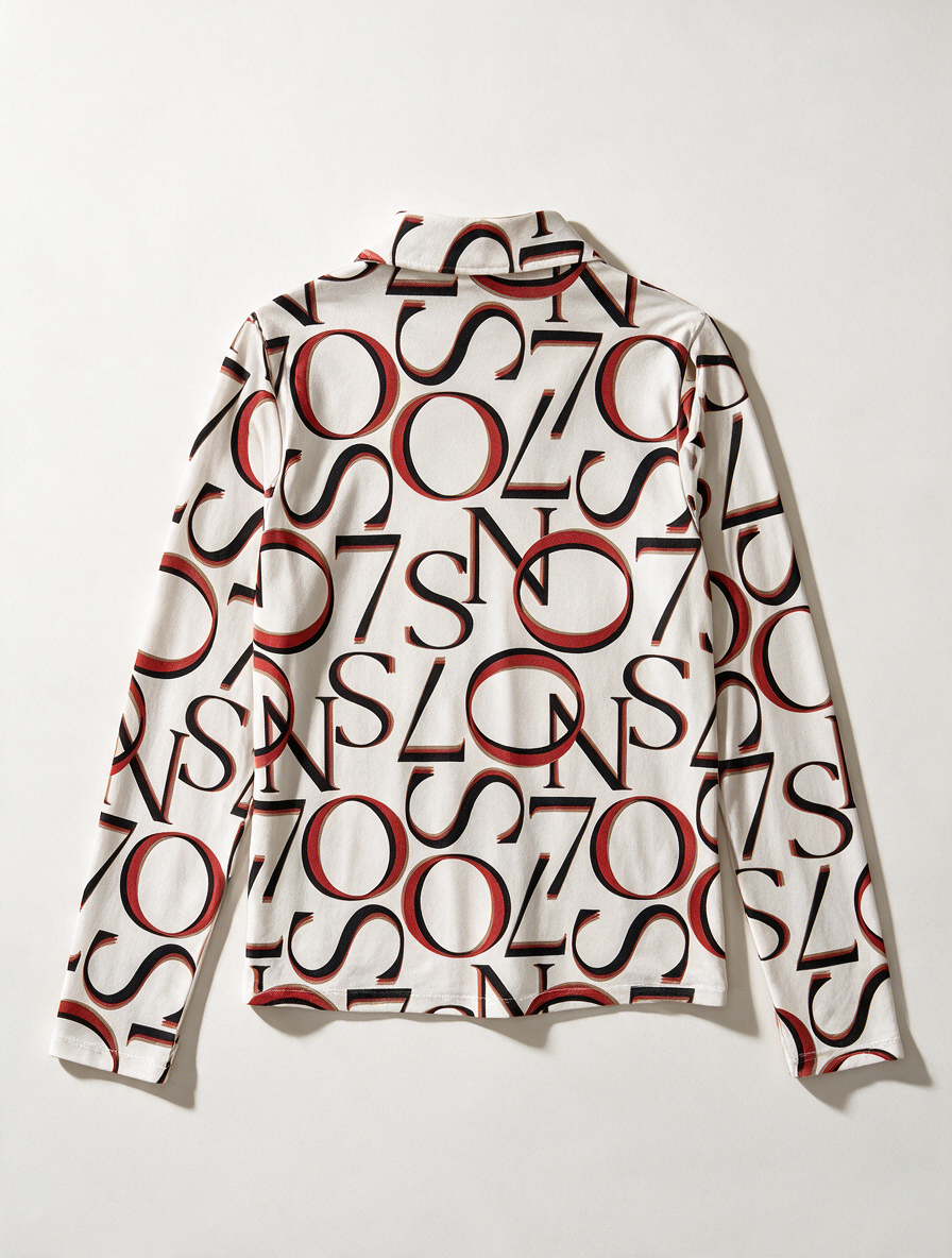 Zoso - Blouse - all-over cijferprint, wit-zwart-rood, strikkoord - M