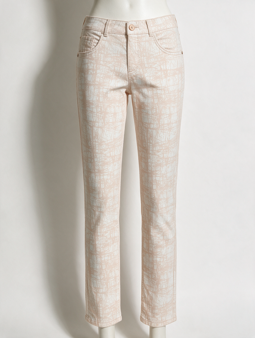 PARA MI - Broek - beige/wit/roze, abstract patroon, rechte pijp