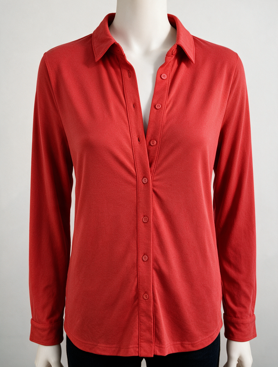 Eksept - Blouse - rood, licht glanzende stof, doorknoopsluiting - XS