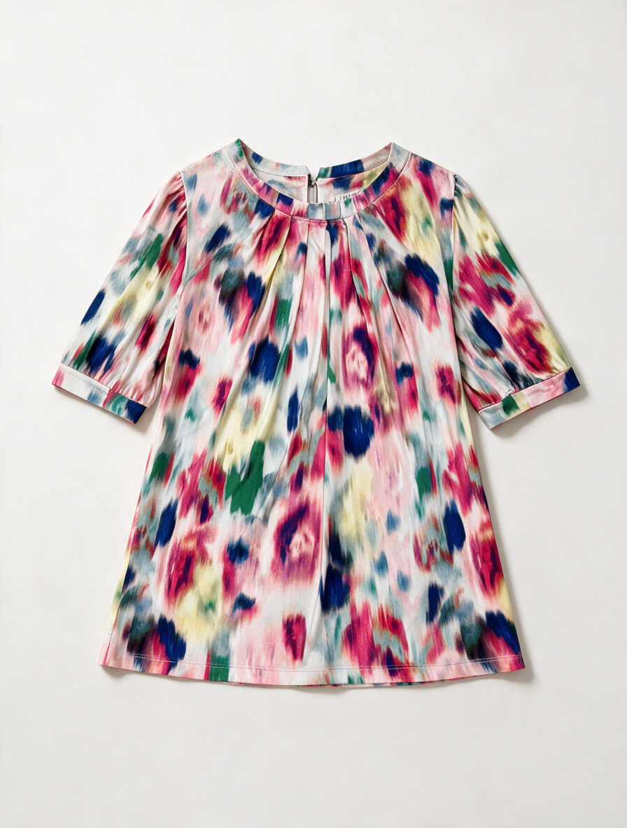 IN FRONT - Blouse - meerkleurig, abstract bloemenpatroon, halflange mouwen - S