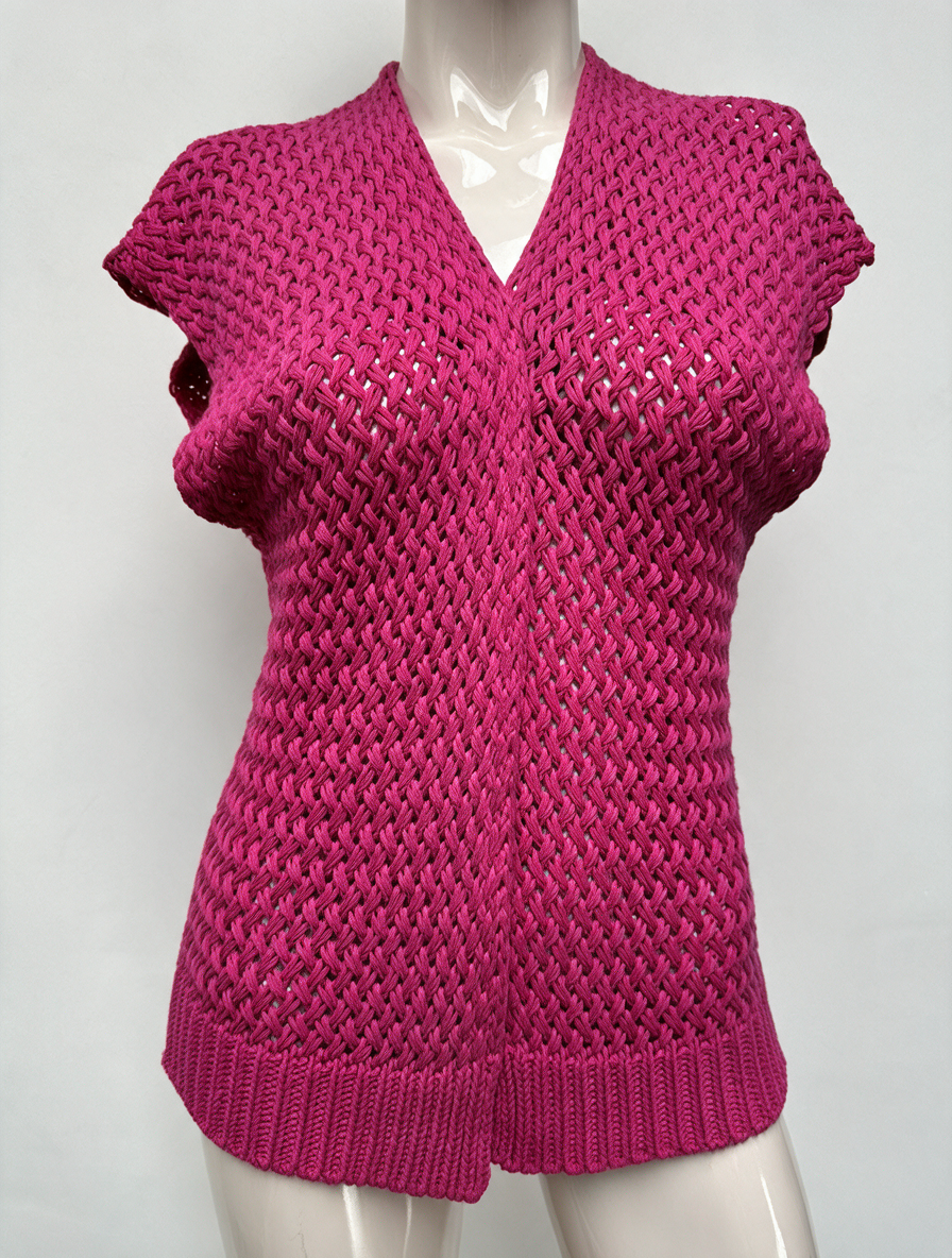 Rino & Pelle - Vest - fuchsia roze, opengewerkt patroon, mouwloos - M