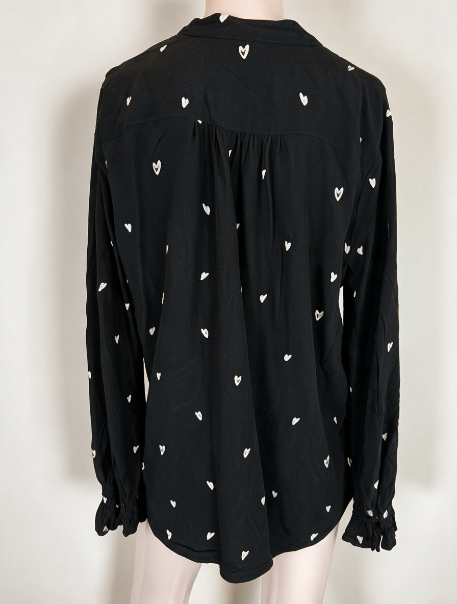 Fabienne Chapot - Blouse - zwart-wit, hartjesprint, opstaande kraag - L