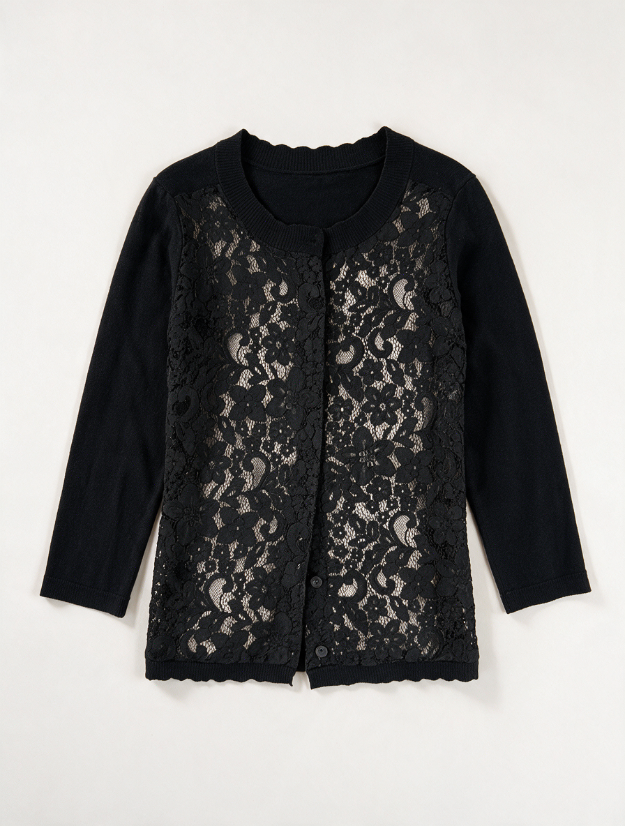 DIDI - Vest - zwart, bloemenkant voorpand, knoopsluiting - S