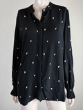 Fabienne Chapot - Blouse - zwart-wit, hartjesprint, opstaande kraag - L