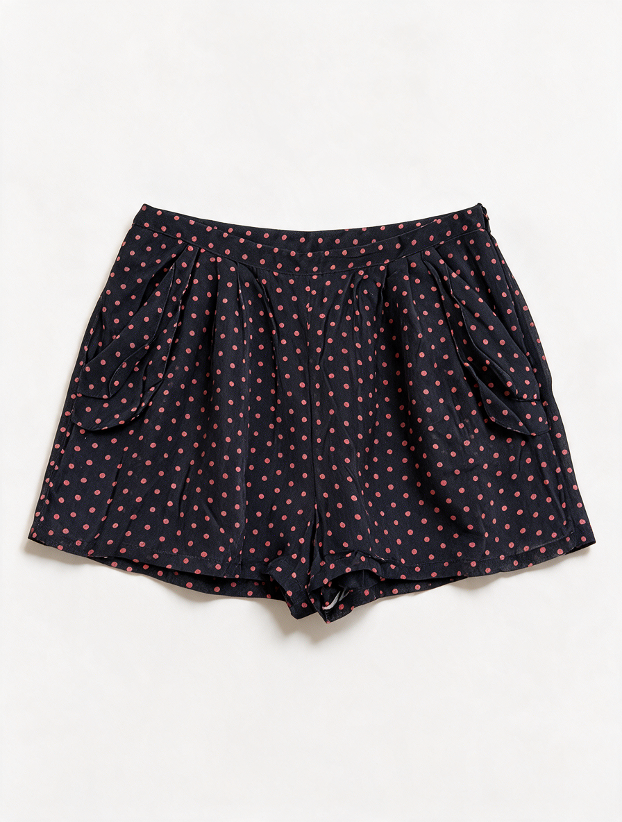 TOPSHOP - Short - blauw met roze stippen, losse pasvorm, steekzakken - S