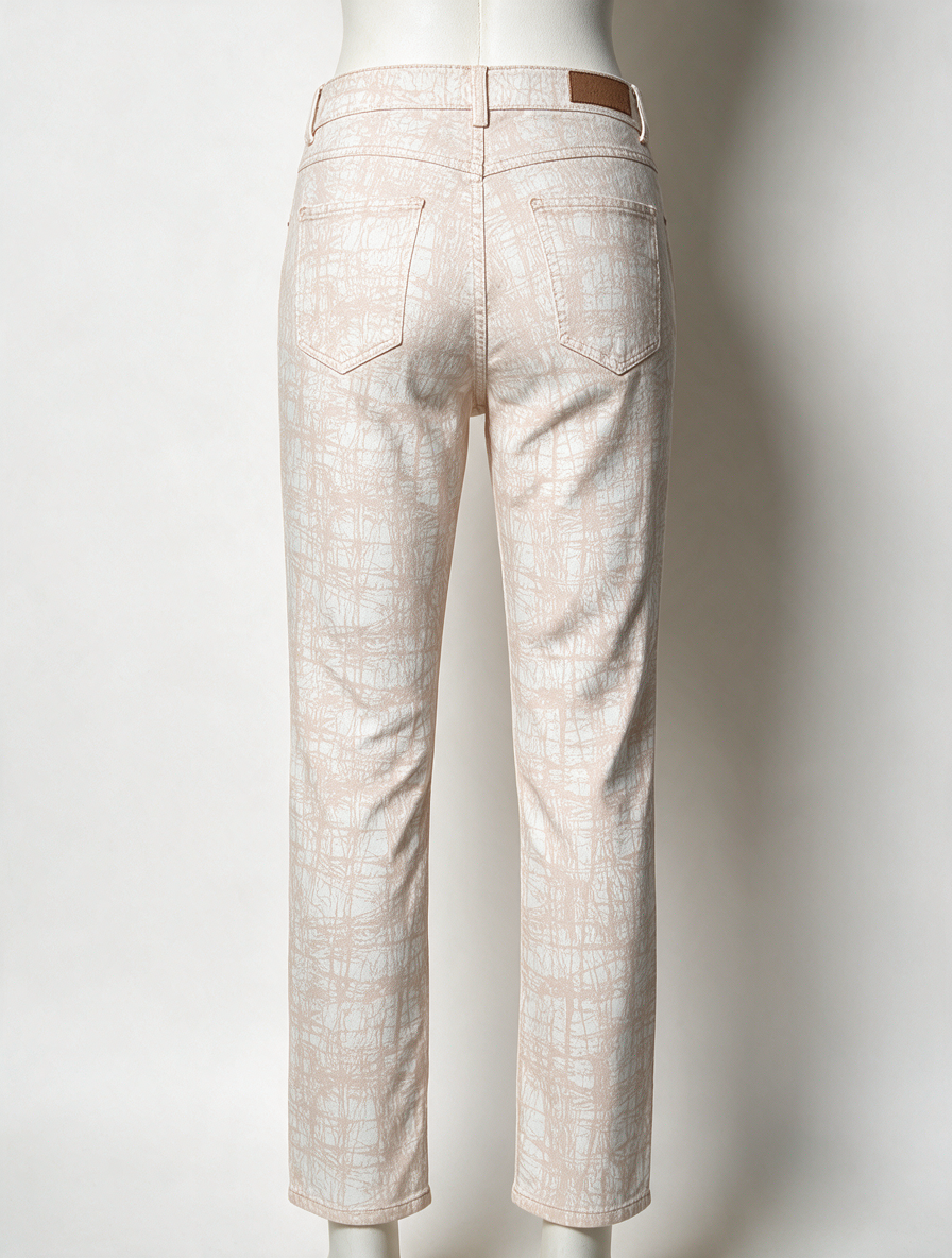 PARA MI - Broek - beige/wit/roze, abstract patroon, rechte pijp