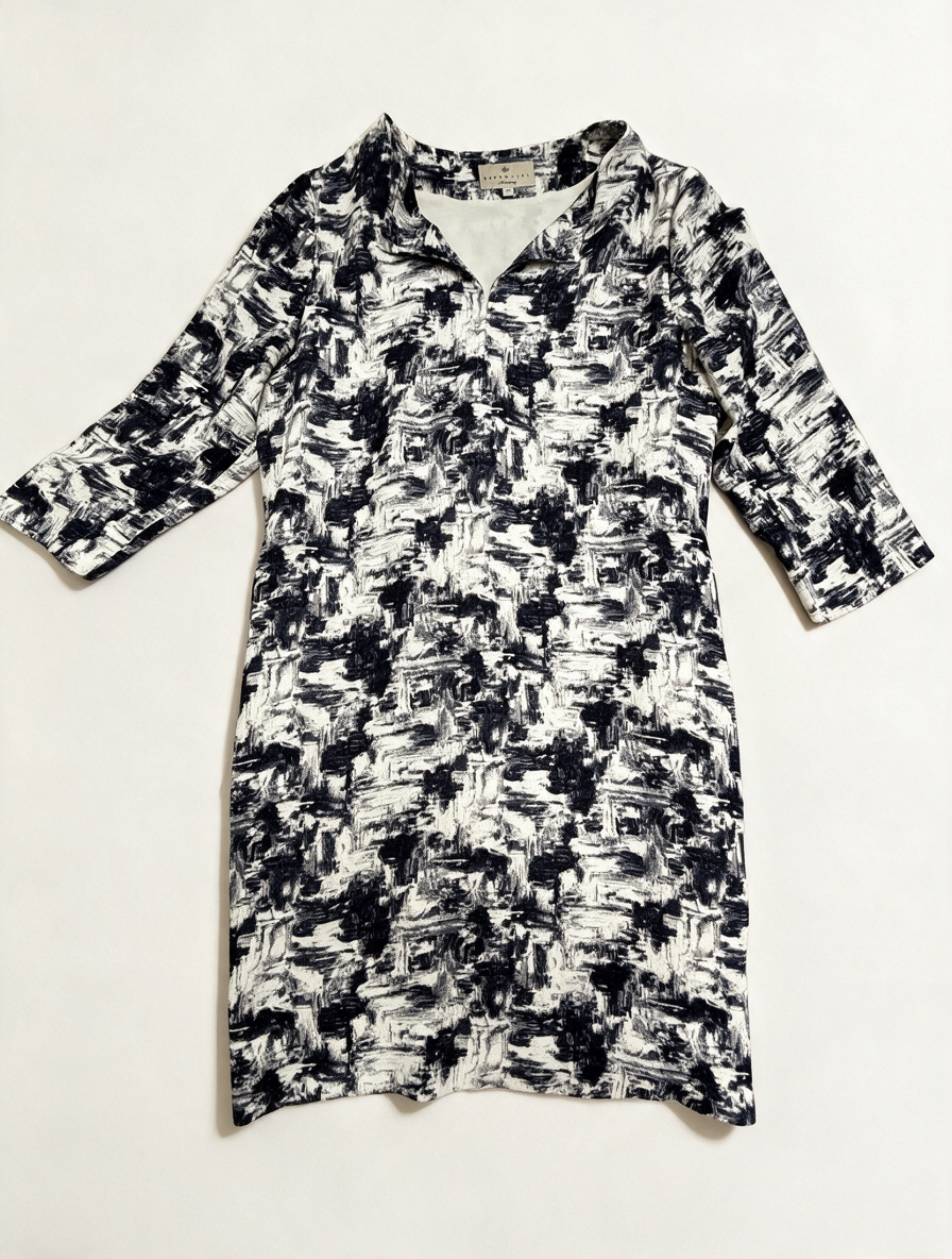 ESSENTIEL Antwerp - Jurk - navy-wit, abstracte print, V-hals - S