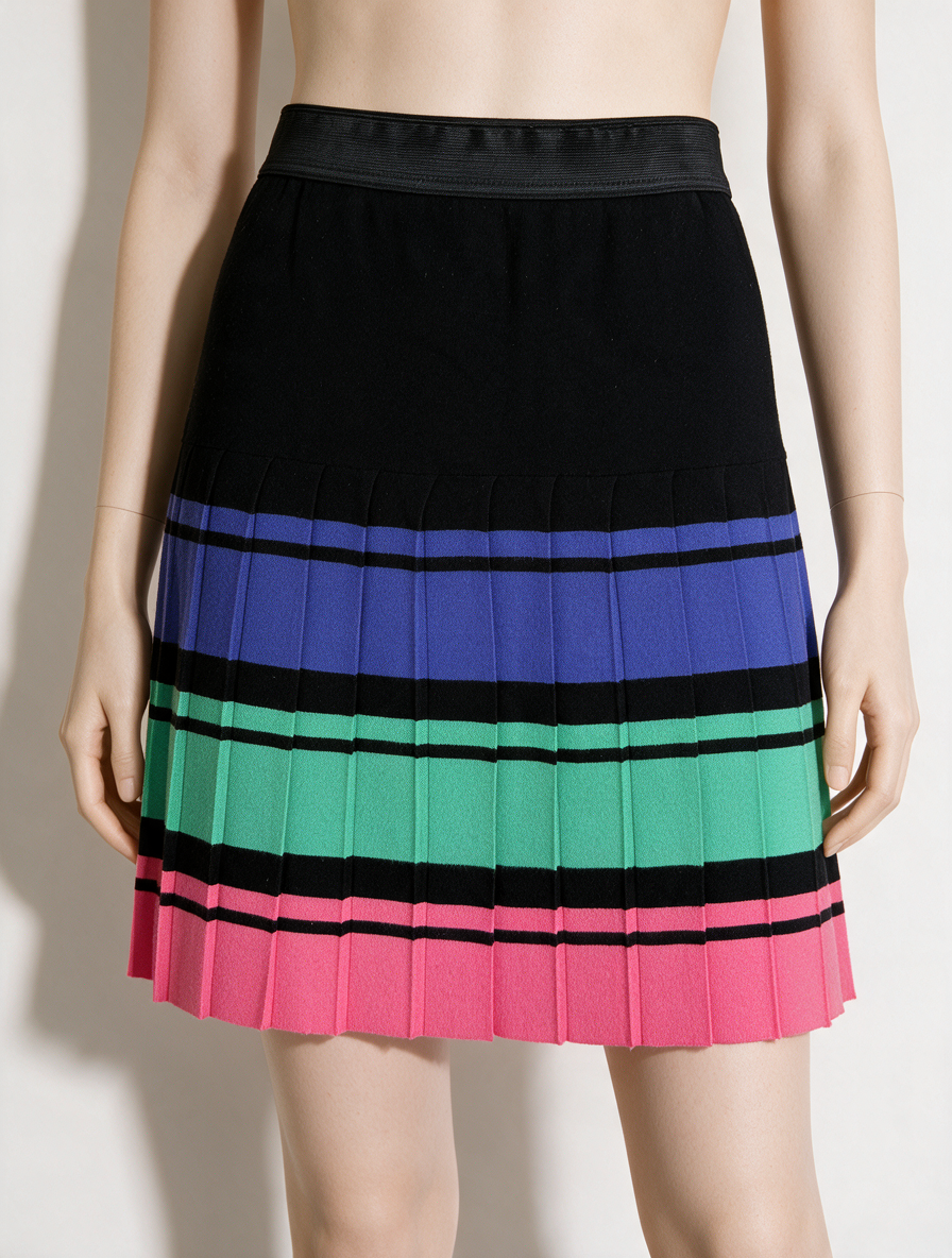 Marc Cain - Rok - plissé, kleurblokken, elastische tailleband - S