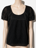 Comptoir des Cotonniers - Blouse - zwart, contrasterende stiksels, korte mouw - L