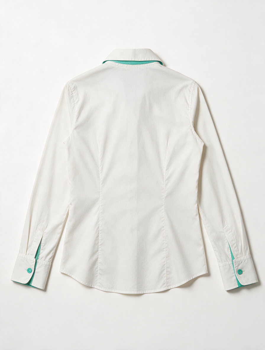 Caliban - Blouse - wit, turquoise accenten, getailleerd - XL