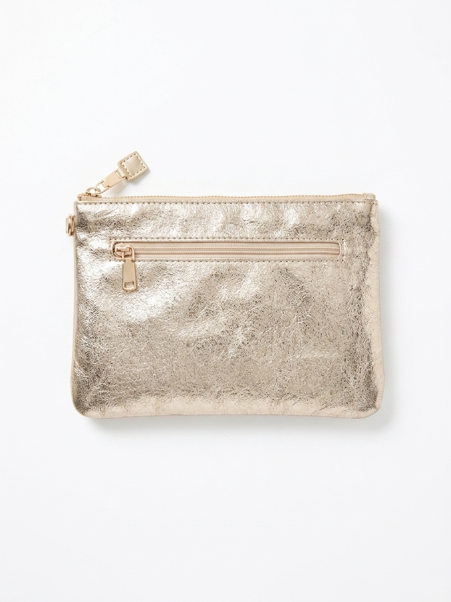 Clutch - goud, gestikt visgraatpatroon, ritssluiting