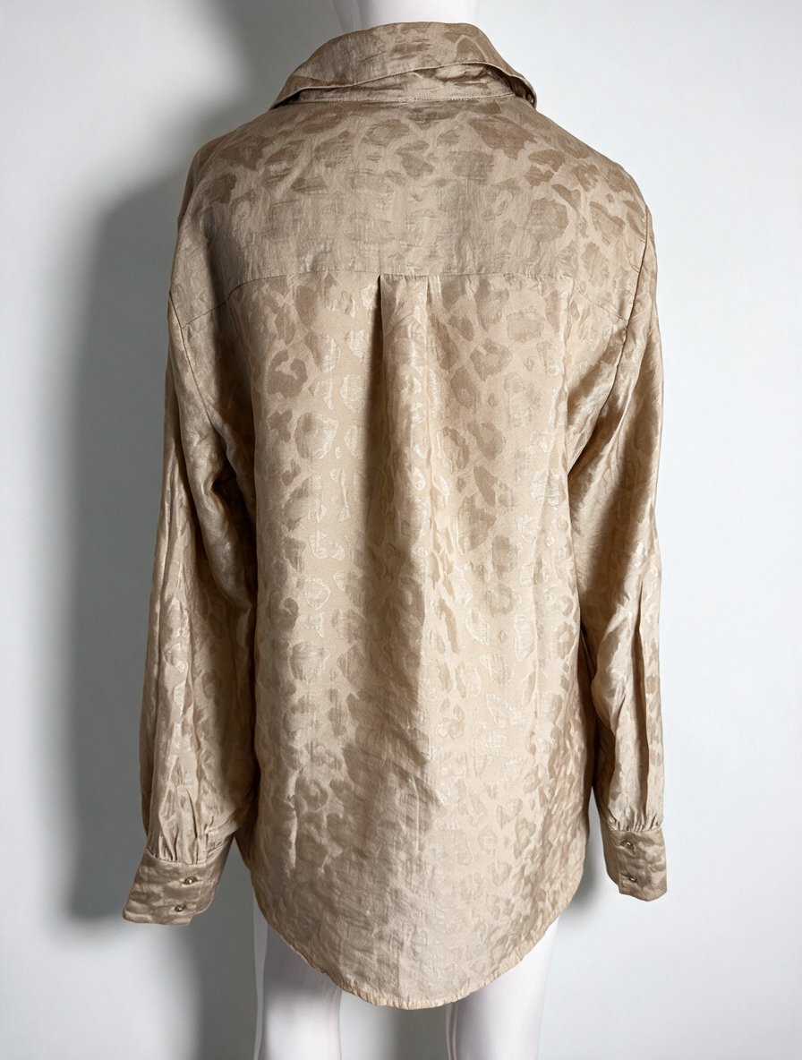 Scotch & Soda - Blouse - goud-beige, jacquard animal print, blinde knoopsluiting - XL