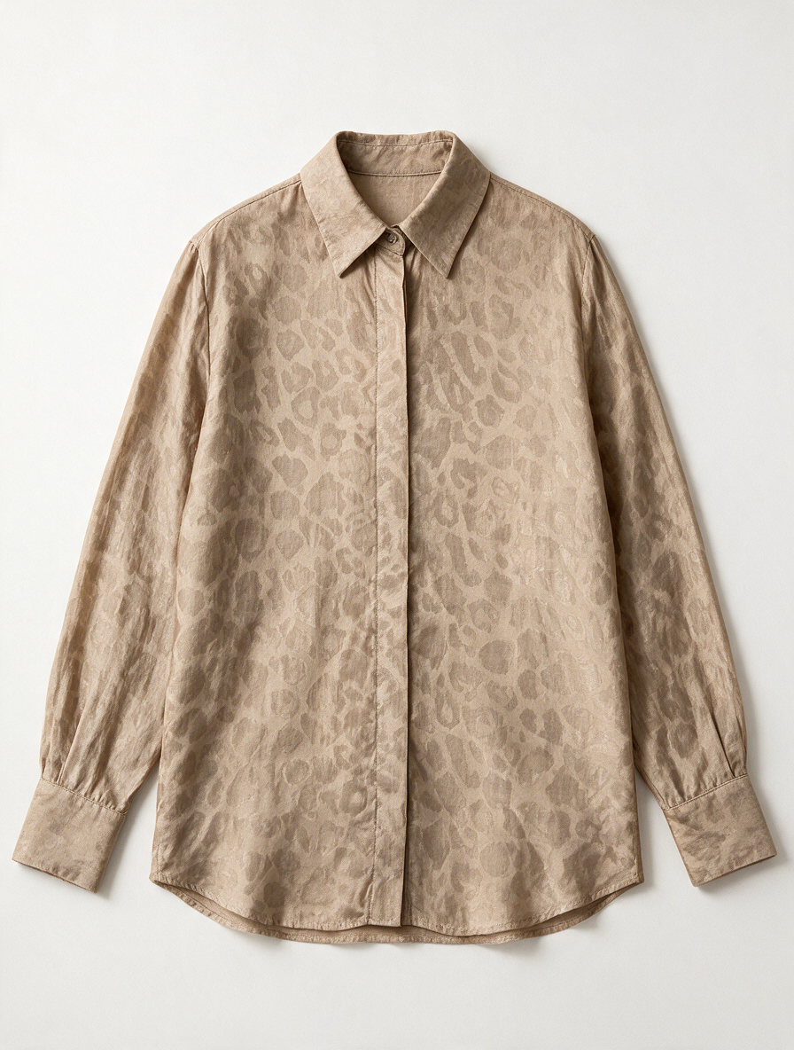 Scotch & Soda - Blouse - goud-beige, jacquard animal print, blinde knoopsluiting - XL
