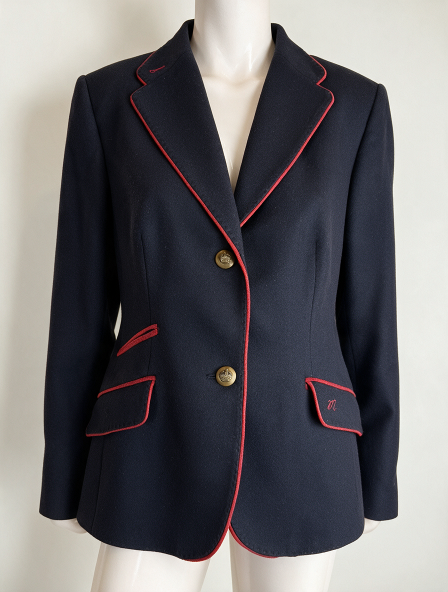 signora M. - Blazer - donkerblauw, rode biezen, goudkleurige knopen