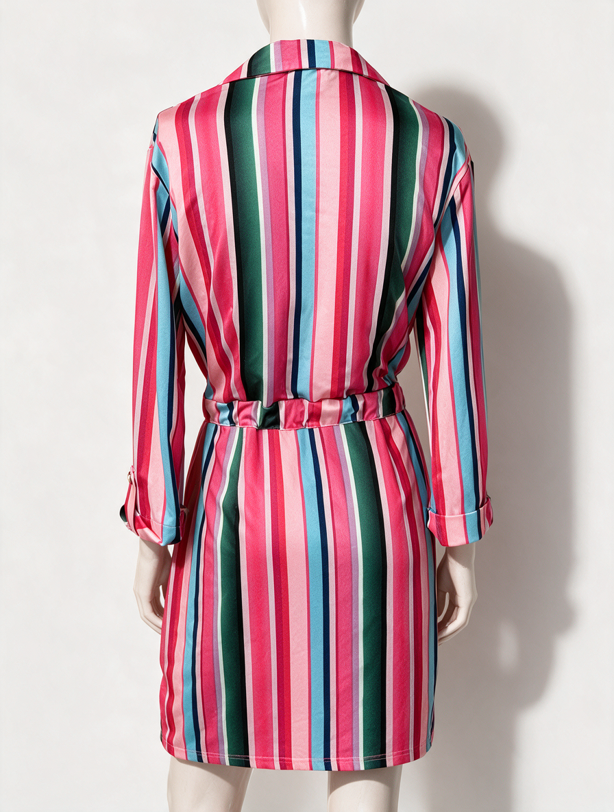 K Design - Jurk - gestreept, knoopsluiting voor, ceintuur maat S