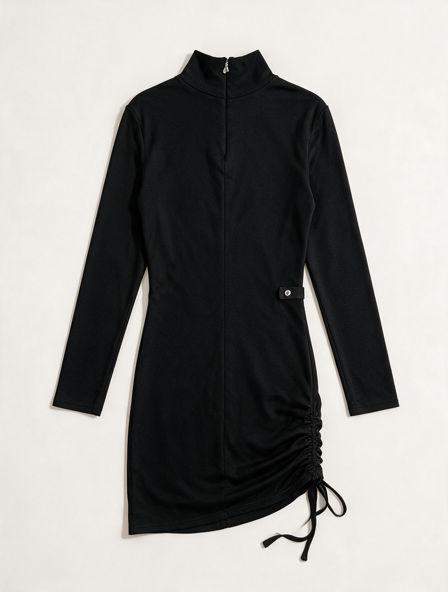 PATRIZIA PEPE - Jurk - zwart, hoge col, knoopdetail - S