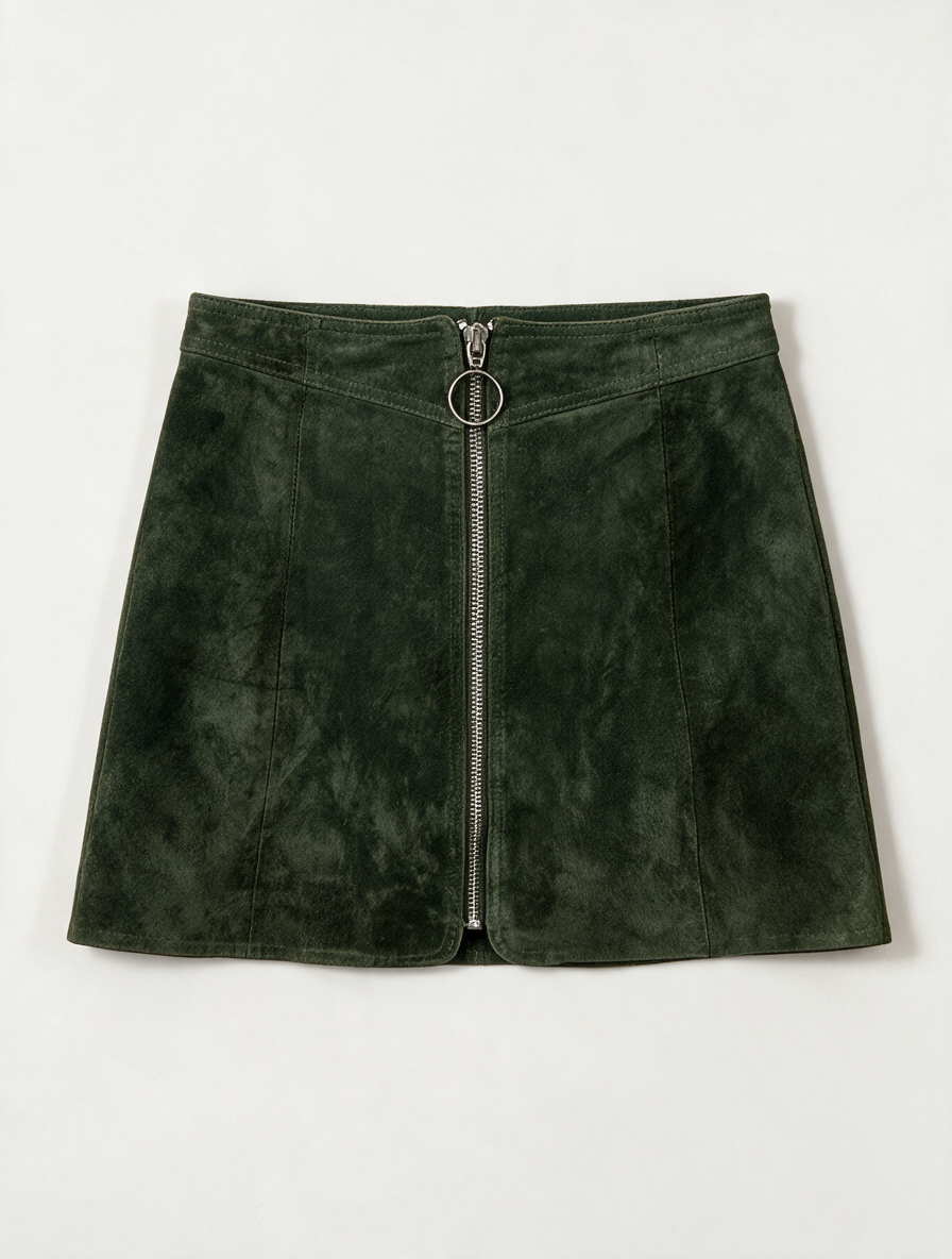 ZARA WOMAN - Rok - groen suède, doorlopende rits, kort model - S