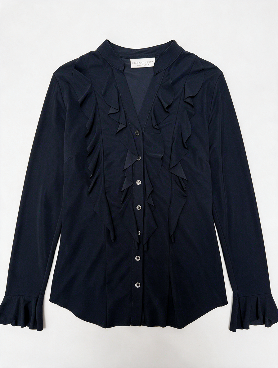 HELENA HART - Blouse - donkerblauw, ruches, opstaande kraag - XL