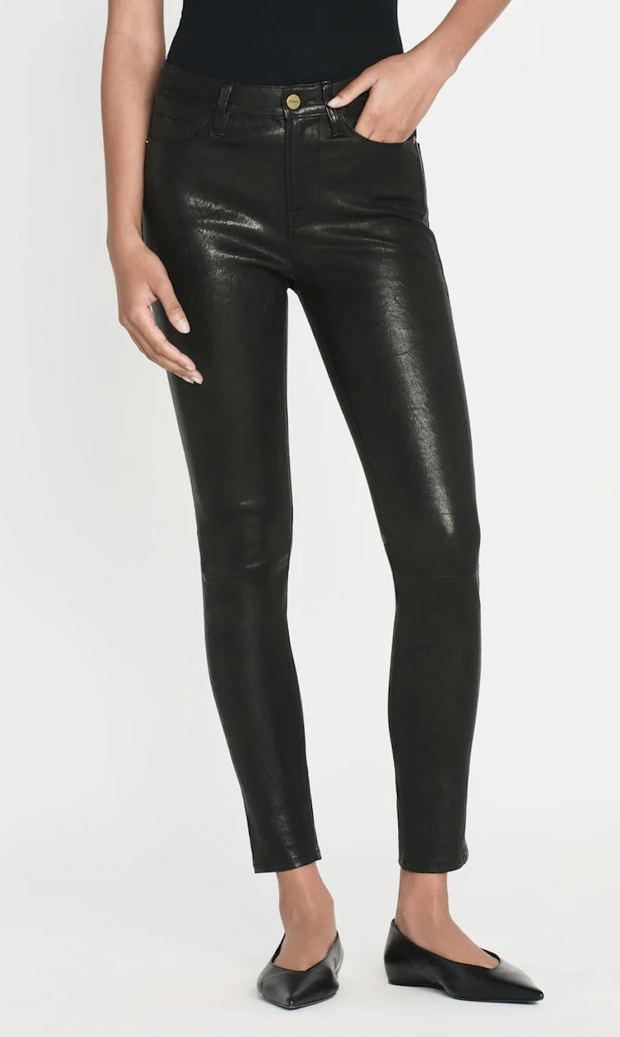 FRAME leather le high skinny maat 28 zwart