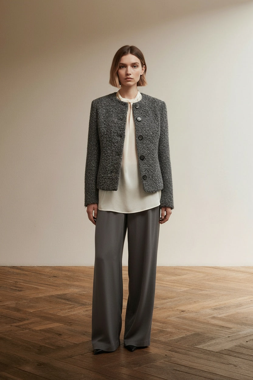 Full body view of the model wearing Claudia Sträter Blazer maat 36 Grijs