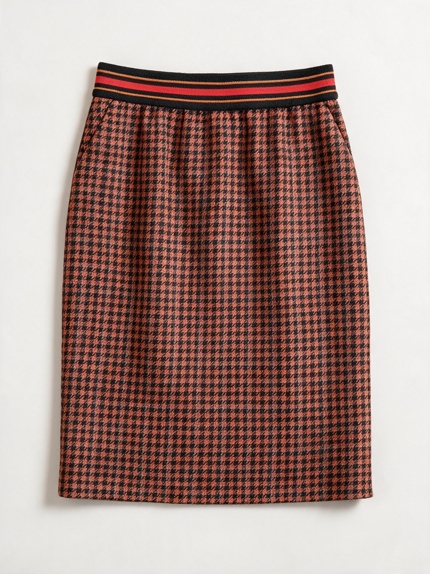 HAMPTON BAYS - Rok - pied-de-poule, rood/zwart/beige, knielengte - S