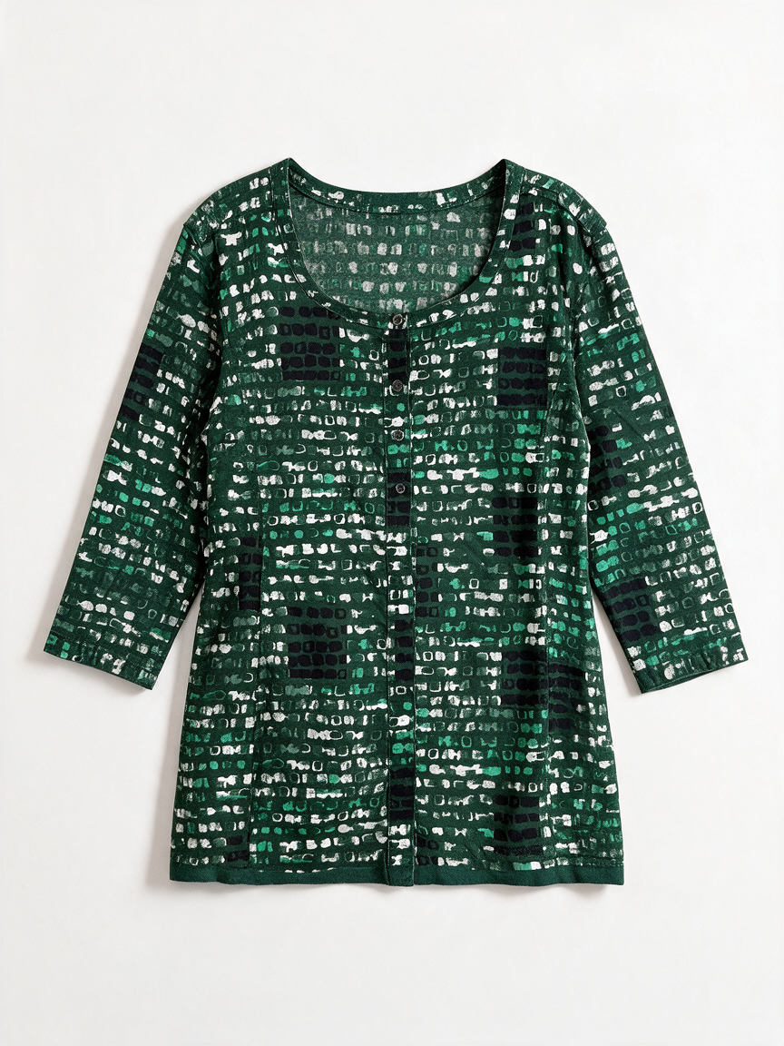 CECIL - Blouse - groen, abstract patroon, driekwart mouw - L