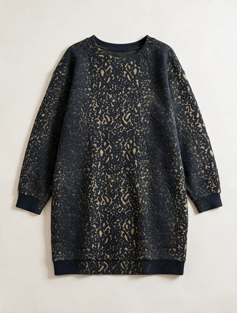 Vanilia - Jurk - zwart/beige dierenprint, oversized pasvorm, lange mouwen - L