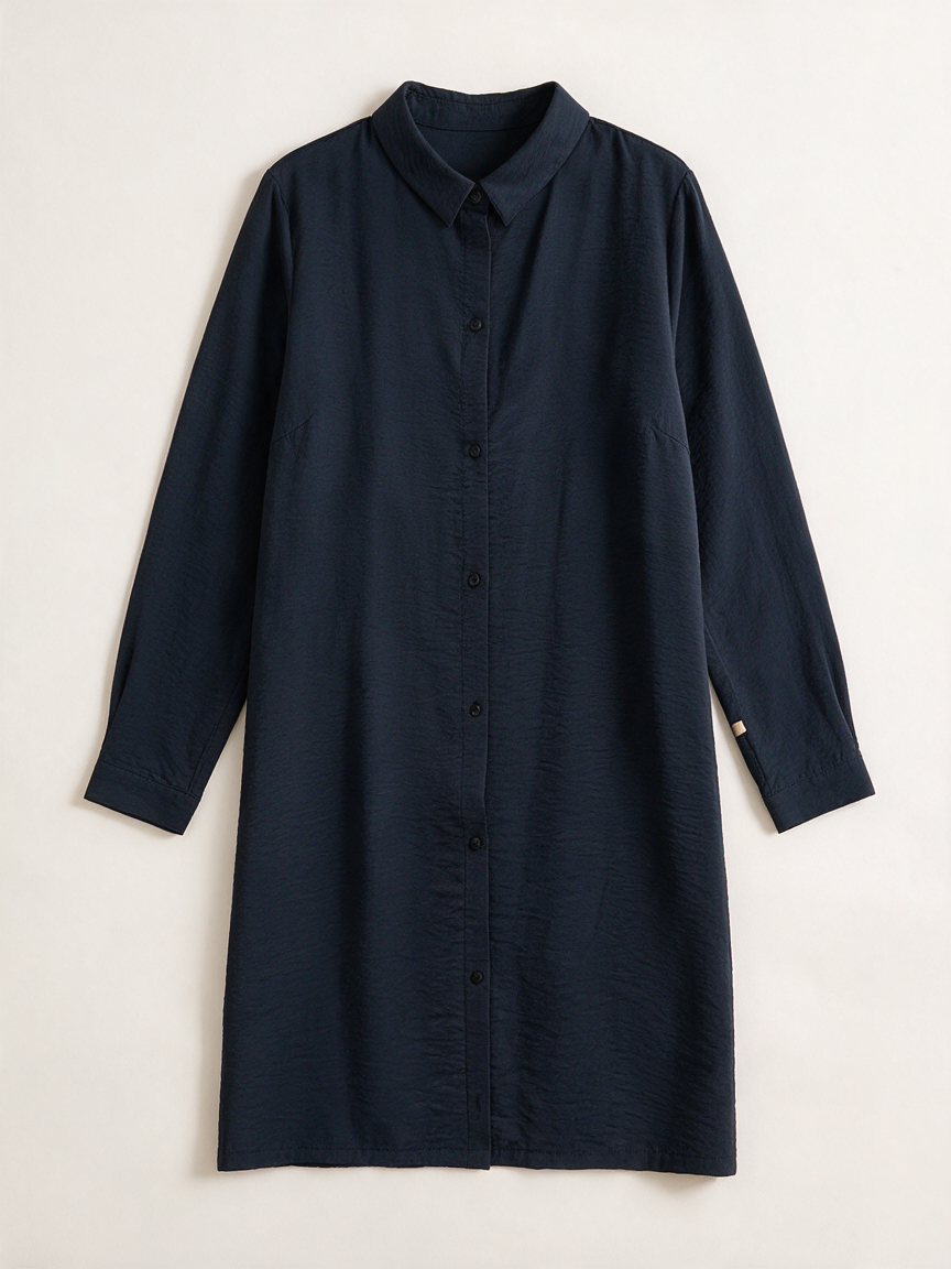 ZUSSS - Jurk - donkerblauw, overhemdjurk, lange mouwen - S
